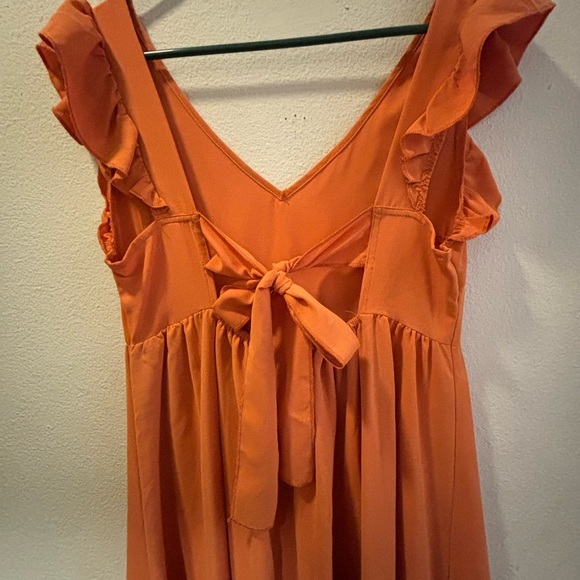 SHEIN Orange Midi Dress with Ruffle Sleeves - Picture 5 of 5